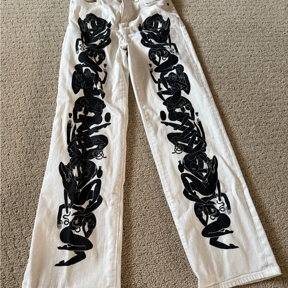AG Adriano Goldschmied White Jeans with Black Graphic Female Figures bin 28